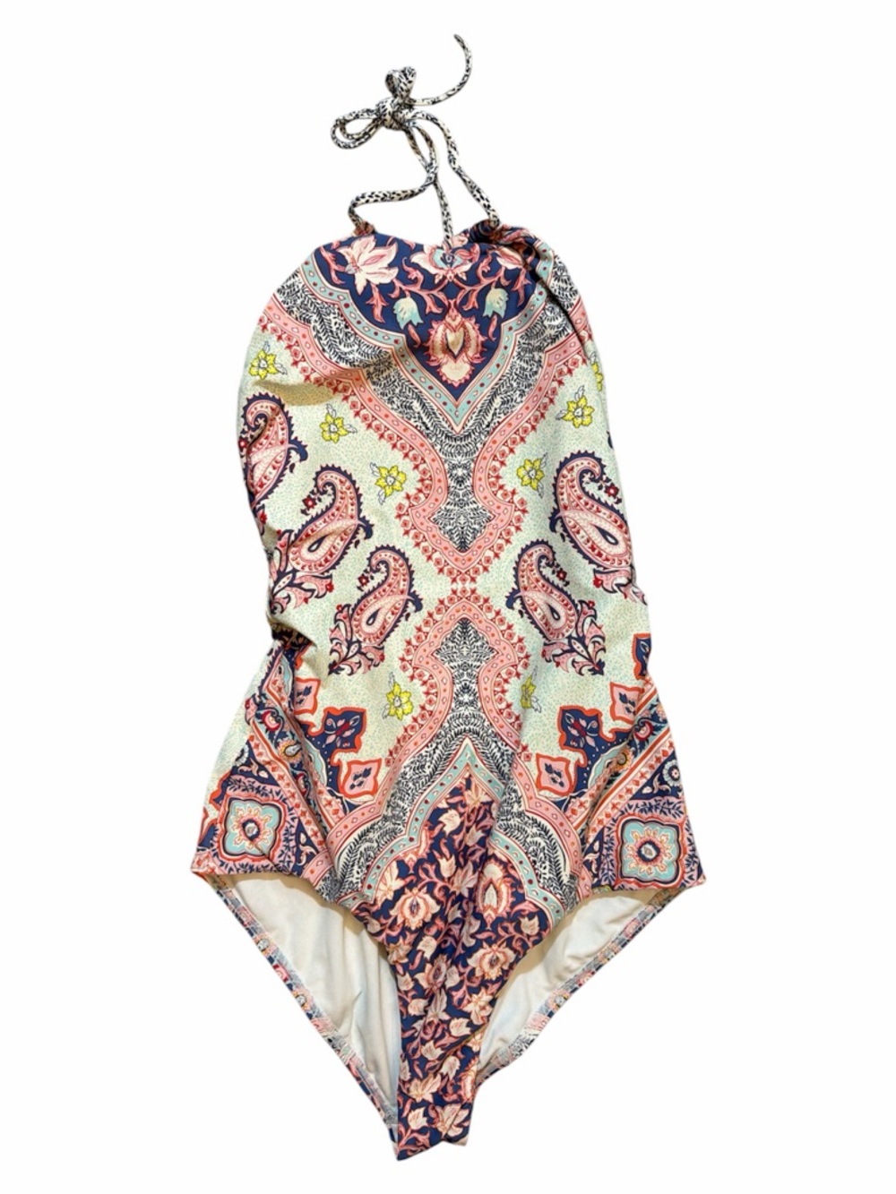 Billabong Floral Paisley Halter One-Piece Swimsuit in Navy, Coral, Cream